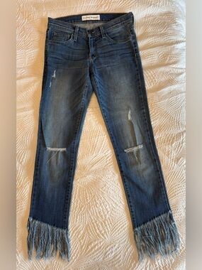 Flying Monkey Dark Blue Frayed-Hem Cropped Jeans 26